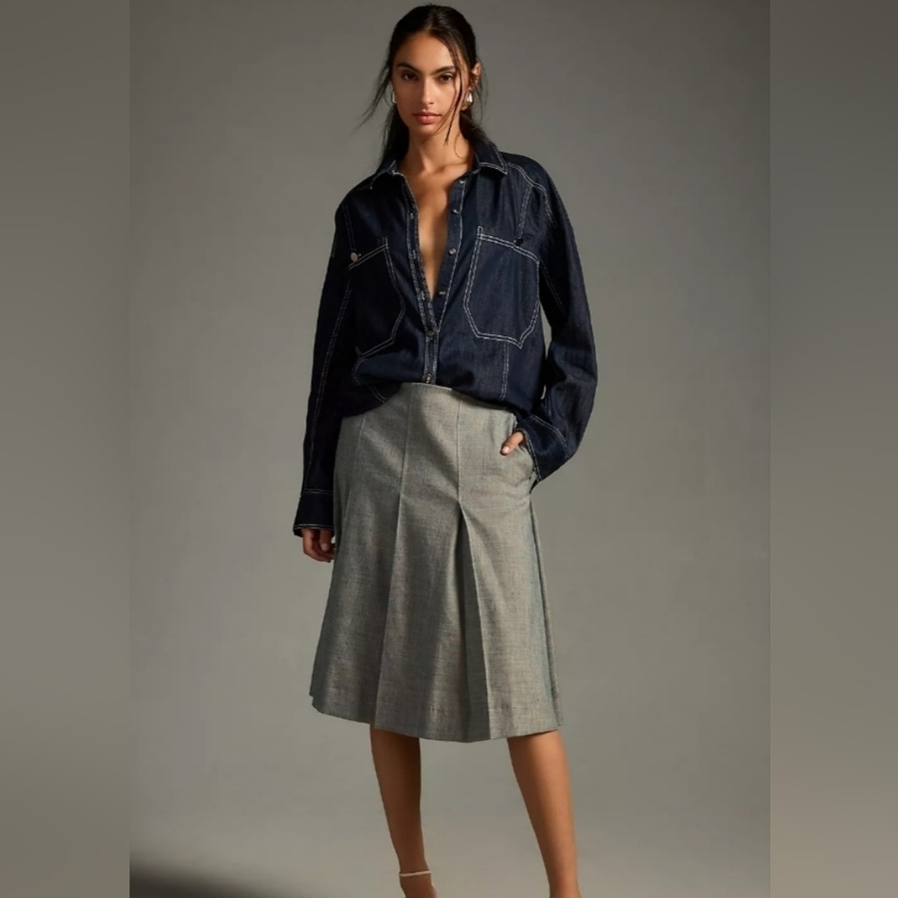 Anthropologie Pilcro Oversized Dark Denim Shirt Size Small